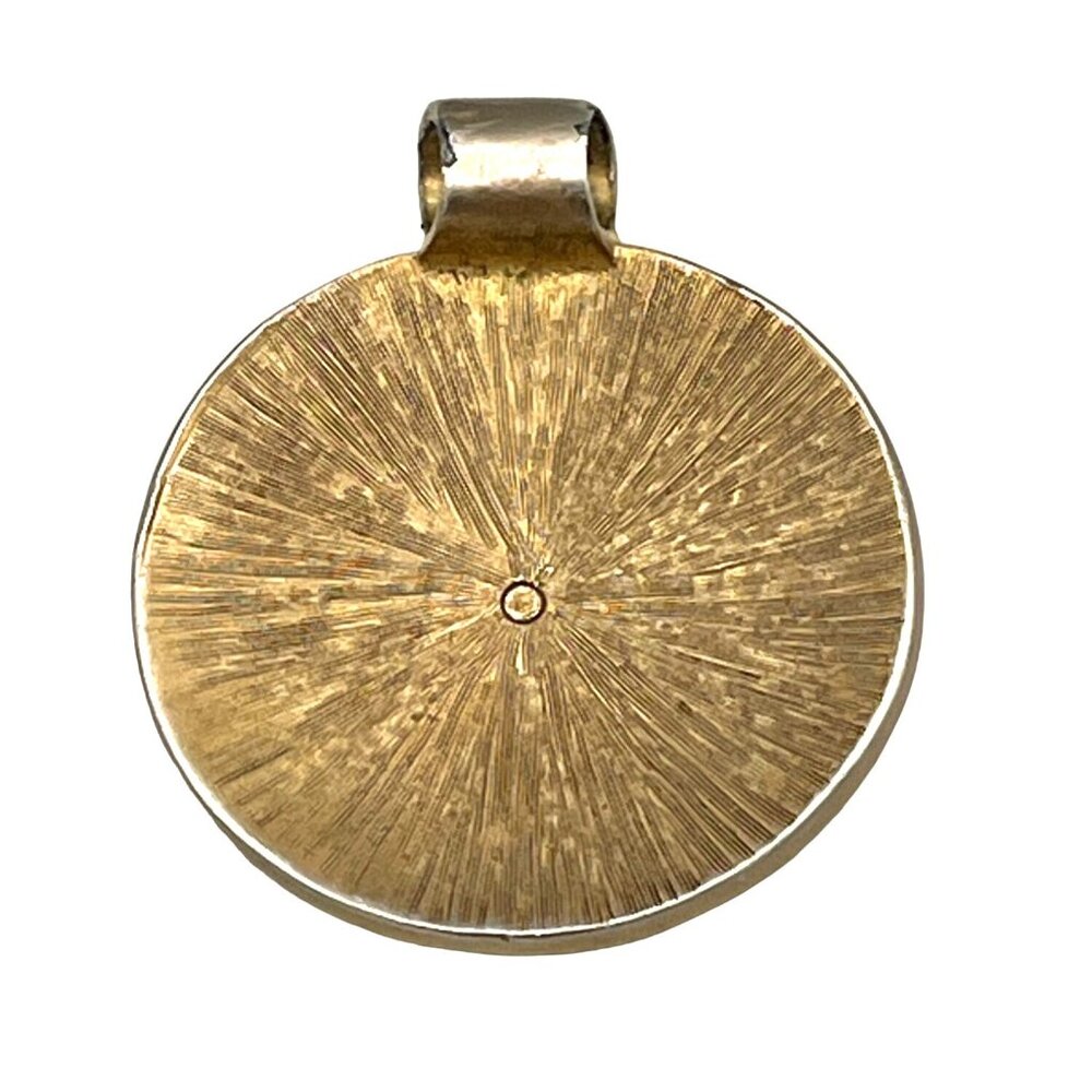 Vintage Green & Gold Enamel Round Pendant Ornament 1.5 inch Striped Design - Picture 8 of 8